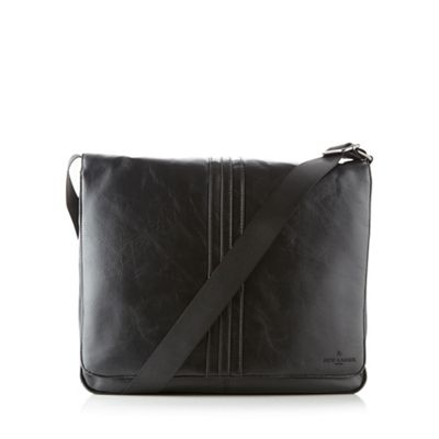 Designer black applique striped shoulder bag